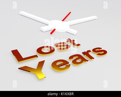 3D illustration of 'Lost Years' title with a clock as a background Stock Photo