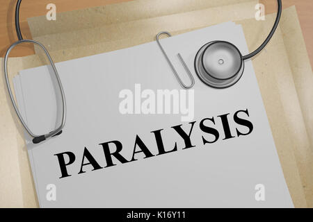 3D illustration of 'PARALYSIS' title on a document Stock Photo