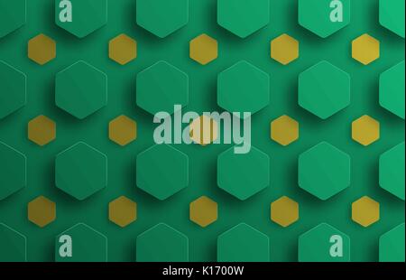 Template background with floating green and yellow hexagons of different sizes. Design of a backdrop for a poster, flyer, website or banner. Vector il Stock Vector