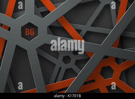 Design a background with a cobweb of black and red lines and hexagons at their intersection. Abstract grid template for posters, flyers or sites. Vect Stock Vector
