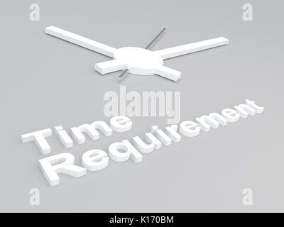 3D illustration of 'Time Requirement' title with a clock as a background Stock Photo