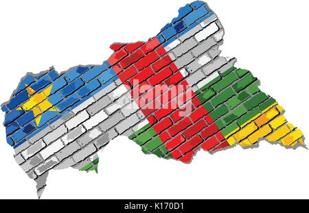 Central African Republic map on a brick wall - Illustration,   Central African Republic map with flag inside Stock Vector