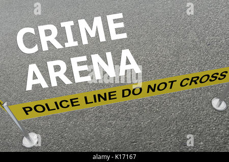 3D illustration of 'CRIME ARENA' title on the ground in a police arena Stock Photo