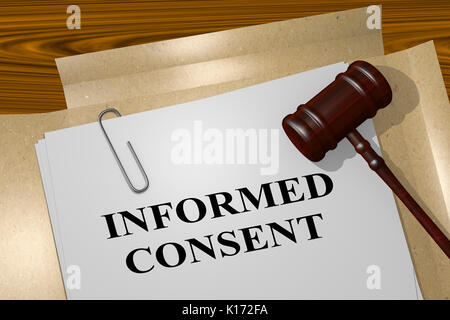 3D illustration of 'INFORMED CONSENT' title on legal document Stock Photo