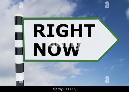 3D illustration of HERE & NOW script on road sign Stock Photo - Alamy