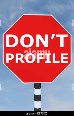 3D illustration of 'DON'T PROFILE' title on road STOP sign Stock Photo