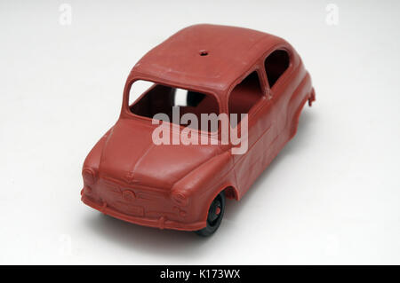 Plastic toy Seat 600 from strret shop for children70s. CAR MADE ON PLASTIC Synthetic material, obtained by carbon polymerization, which can be molded Stock Photo