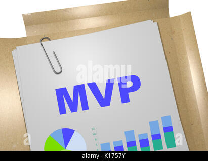 3D illustration of 'MVP' title on business document (minimum viable product) Stock Photo