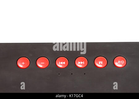 Symbol button on mini bluetooth loudspeaker closeup Stock Photo