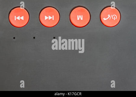 Symbol button on mini bluetooth loudspeaker closeup Stock Photo