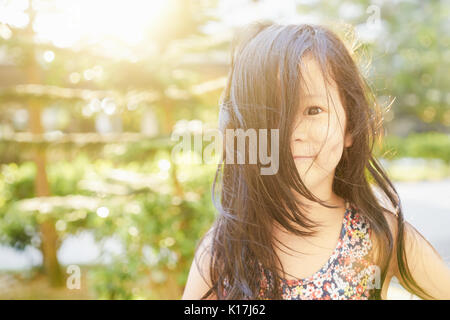 Close Up portrait, young little rascals asian girl . Stock Photo