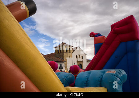 inflatable children's playground during fiesta in Villa de Leyva Colombia Stock Photo
