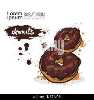 Donut Hand Drawn Watercolor Dessert Food On White Background With Copy Space Stock Vector