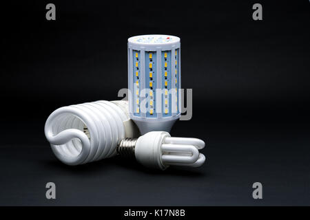 Three type of LED lamp on black background Stock Photo