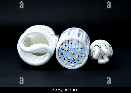 Three type of LED lamp on black background Stock Photo