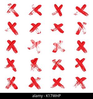 X Cross Sign Vector. Red Hand Drawn X Mark Symbol. Grunge Letter X Isolated Stock Vector