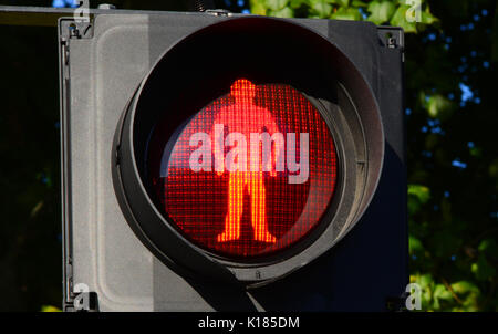 red stop warning sign on pedestrian crossing leeds united kingdom Stock Photo