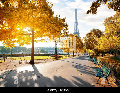 Sunny morning and Eiffel Tower in autumn, Paris, France