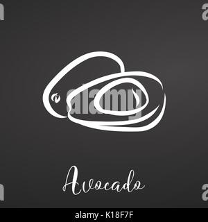 Avocado Illustration on Backboard,  Hand drawn fruit, vegetarian, healthy icon and lettering. Black and white. Stock Vector