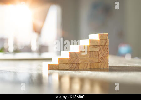 Wood block podiums. Growth in business and goal concept. Stock Photo