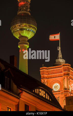 Rotes Rathaus and television tower, Berlin, Deutschland Stock Photo