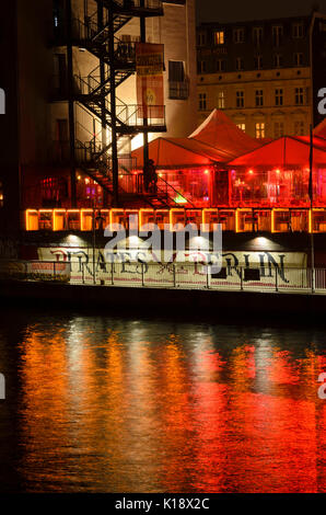 Light projection at Spree river, Berlin, Germany Stock Photo