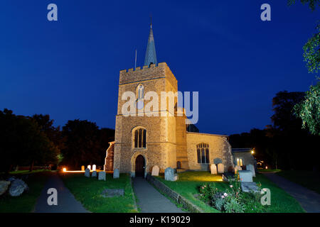 Great Saint Marys church, church street Sawbridgeworth, Hertfordshire, photographed at night.