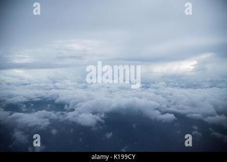 Storm clouds form in the eye of Hurricane Harvey observed during a flight into the storm by the U.S. Air Force 53rd Weather Reconnaissance Squadron Hurricane Hunters August 24, 2017 over the Gulf of Mexico. Hurricane Harvey is now a category 4 storm expected to hit the Texas coast causing major damage and flooding. Stock Photo