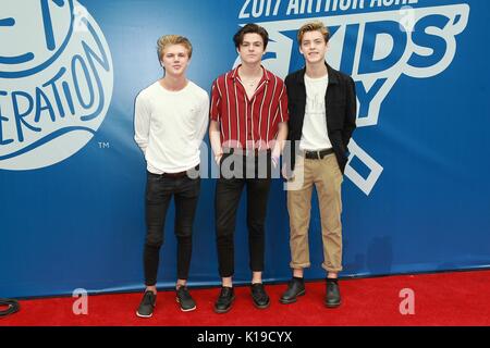NEW YORK, NY - AUGUST 26: George Smith, Blake Richardson and Reece Bibby of New Hope Club at the 2017 Arthur Ashe Kid's Day at Billie Jean King National Tennis Center on August 26, 2017 in New York City. Credit: Diego Corredor/MediaPunch Stock Photo