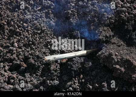 Sicily, volcanic landscape, hot lava at Etna Stock Photo