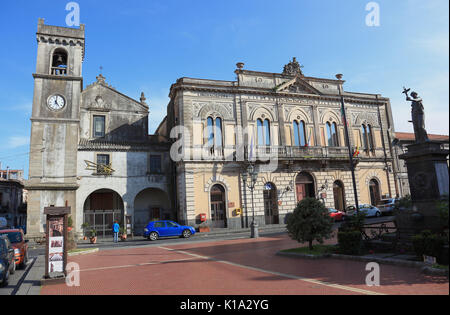 Sicily, the town of Linguaglossa, the Town Hall and the Church of San Francesco di Paola Stock Photo