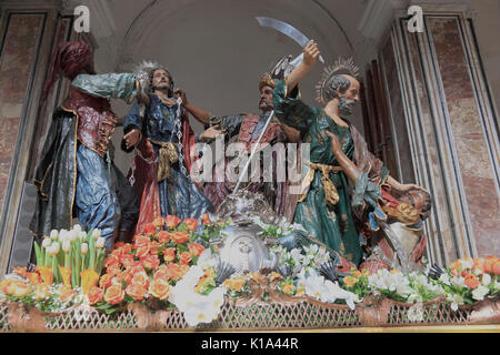 Sicily, Trapani, mysteries in the Church of Chiesa del Purgatorio, the wooden figures from the 16th and 17th century show stations of the Passion of J Stock Photo