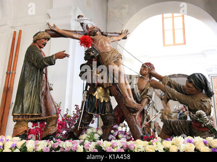 Sicily, Trapani, mysteries in the Church of Chiesa del Purgatorio, the wooden figures from the 16th and 17th century show stations of the Passion of J Stock Photo