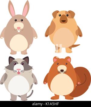 Four types of cute pets illustration Stock Vector