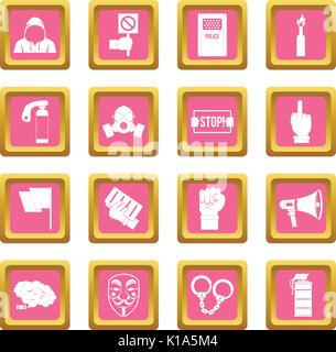 Protest icons pink Stock Vector