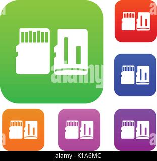 Both sides of SD memory card set collection Stock Vector