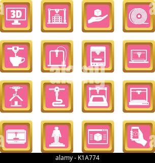 3D Printing icons pink Stock Vector