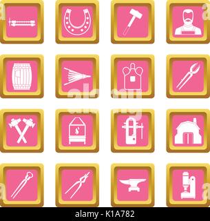 Blacksmith icons pink Stock Vector