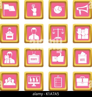 Election voting icons pink Stock Vector