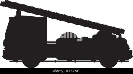 Cartoon Fireman - Firefighters Fire Engine in Silhouette Stock Vector