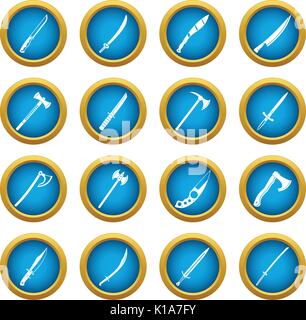 Steel arms symbols icons blue circle set Stock Vector