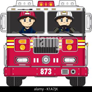 Firefighter Driving a Fire Truck Cartoon Clipart Stock Vector Image ...