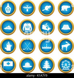 Canada travel icons blue circle set Stock Vector