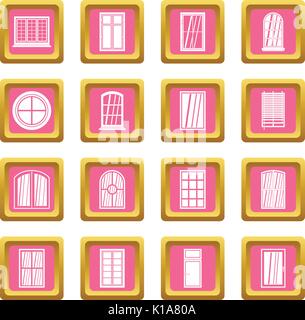 Plastic window forms icons pink Stock Vector