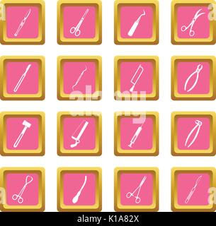 Surgeons tools icons pink Stock Vector