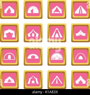 Tent forms icons pink Stock Vector