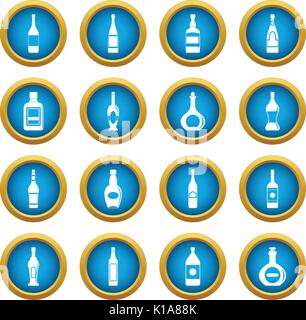 Bottle forms icons blue circle set Stock Vector