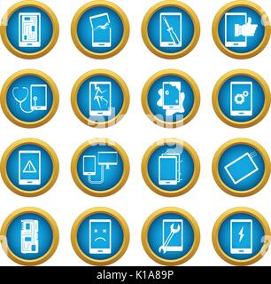 Device repair symbols icons blue circle set Stock Vector