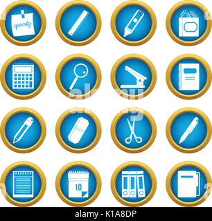 Stationery symbols icons blue circle set Stock Vector