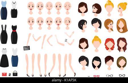 Woman character creation set. Self-confident businesswoman, attractive assistant, effective salesperson, girlboss. Stock Vector